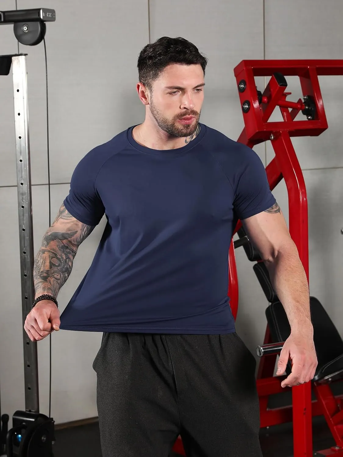 Sumolux 5 Pack Mens Active Crew Neck T Shirts Quick Dry Athletic Running Gym Workout Short Sleeve Tee Tops Bulk