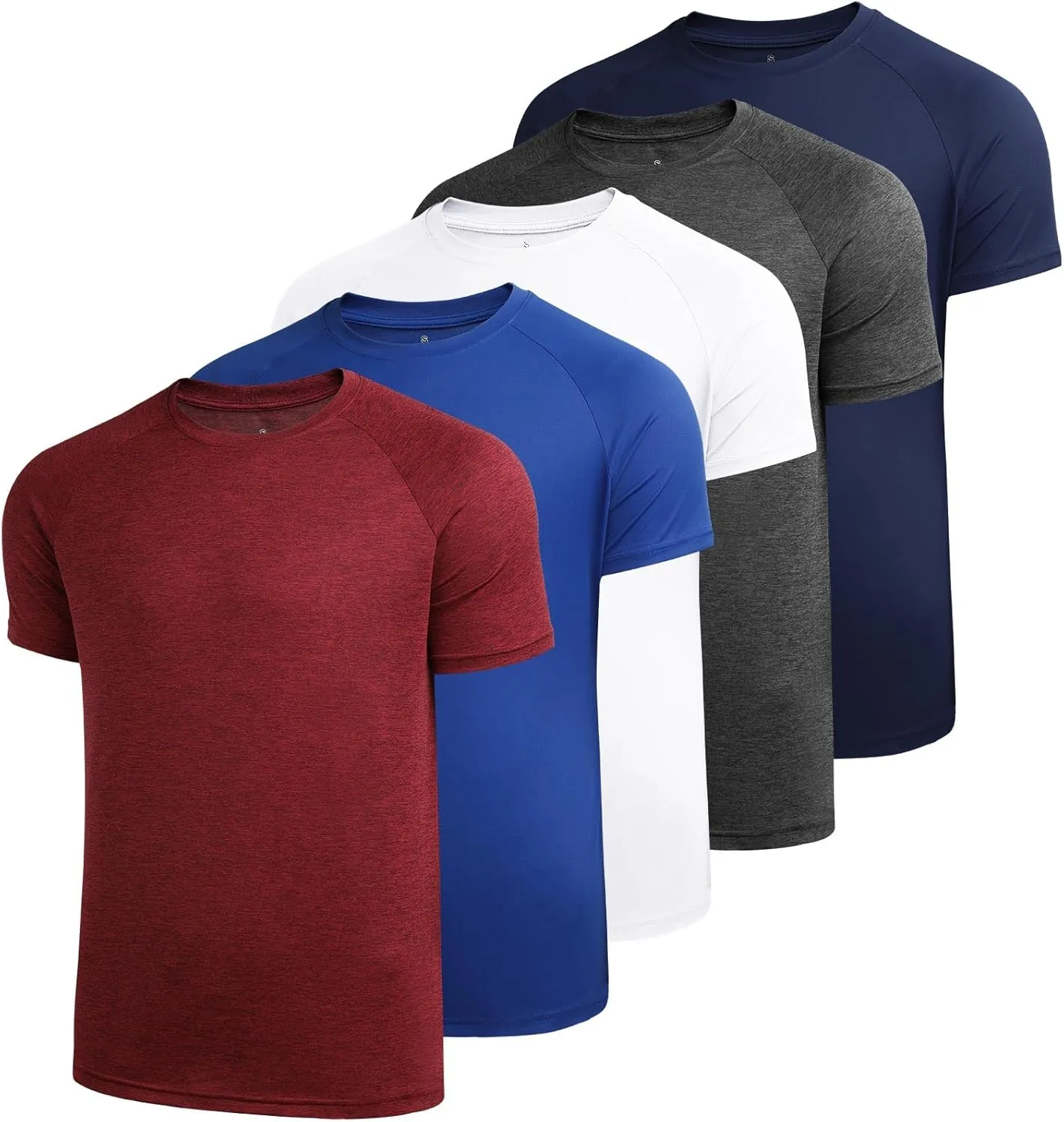 Sumolux 5 Pack Mens Active Crew Neck T Shirts Quick Dry Athletic Running Gym Workout Short Sleeve Tee Tops Bulk