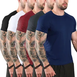 Sumolux 5 Pack Mens Active Crew Neck T Shirts Quick Dry Athletic Running Gym Workout Short Sleeve Tee Tops Bulk