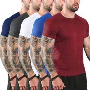 Sumolux 5 Pack Mens Active Crew Neck T Shirts Quick Dry Athletic Running Gym Workout Short Sleeve Tee Tops Bulk
