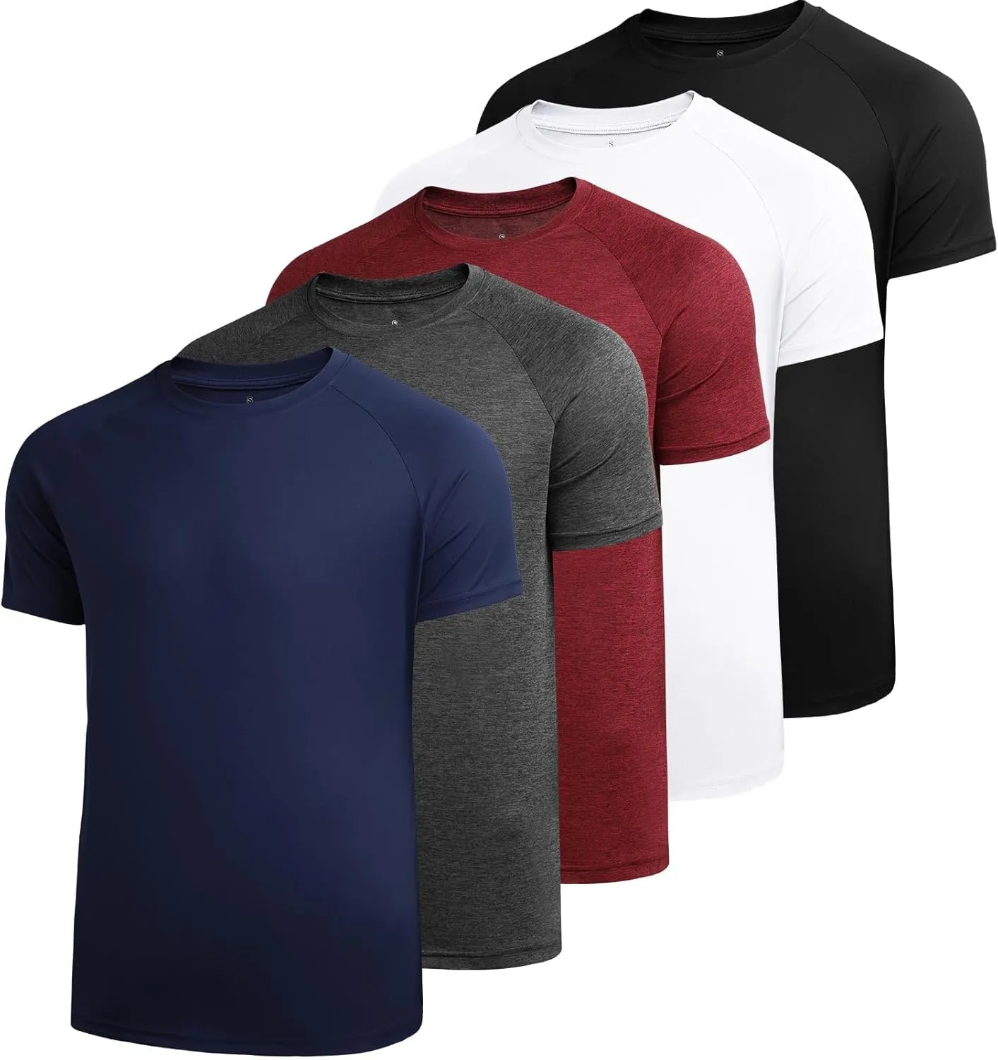 Sumolux 5 Pack Mens Active Crew Neck T Shirts Quick Dry Athletic Running Gym Workout Short Sleeve Tee Tops Bulk