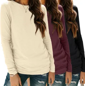 SUNBS Womens 3 Packs Long Sleeve Shirts Loose Fit Fall Tops Fashion Clothes Outfits 2025 Basic Tee Crew Neck Tops