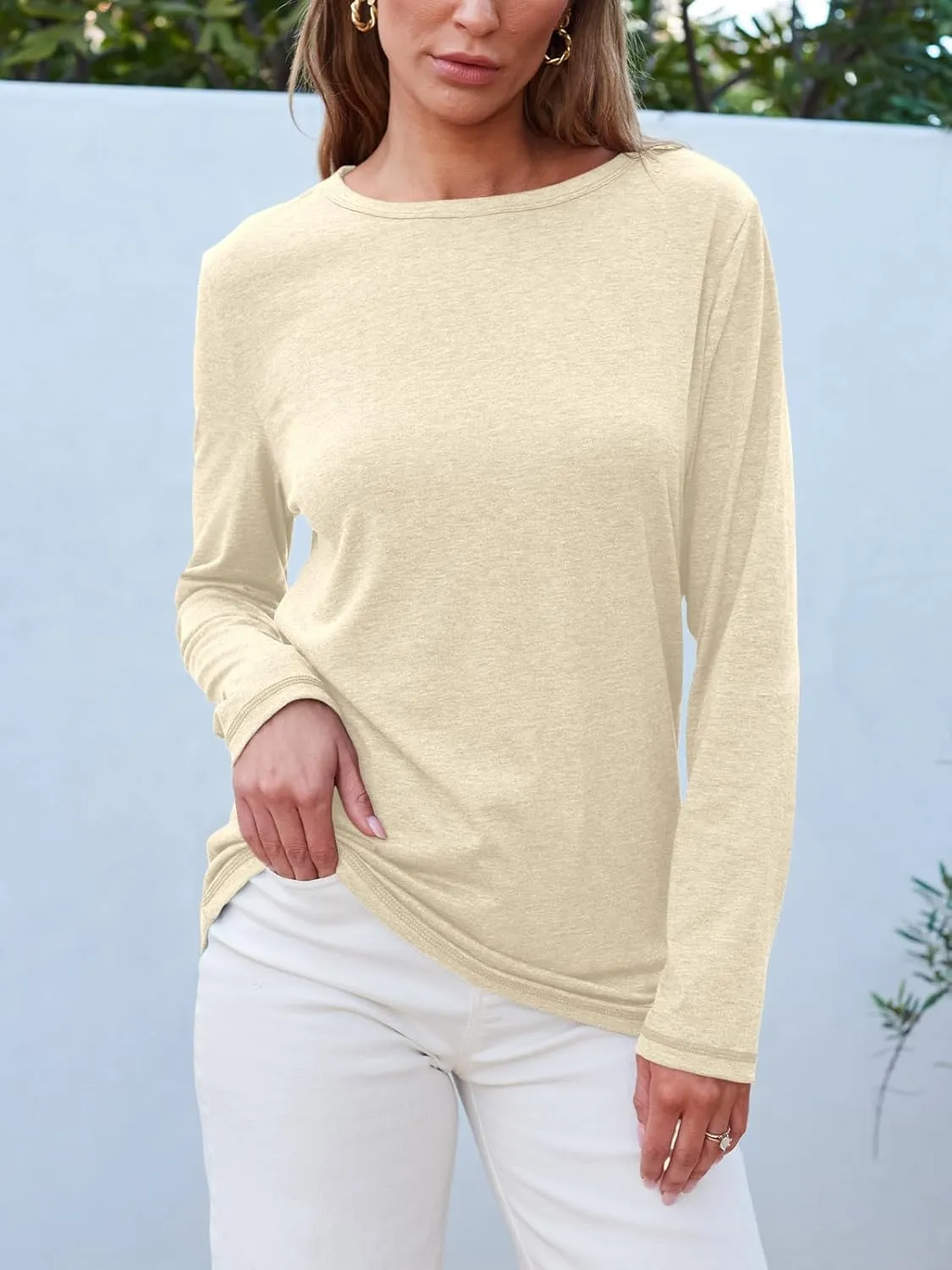 SUNBS Womens 3 Packs Long Sleeve Shirts Loose Fit Fall Tops Fashion Clothes Outfits 2025 Basic Tee Crew Neck Tops