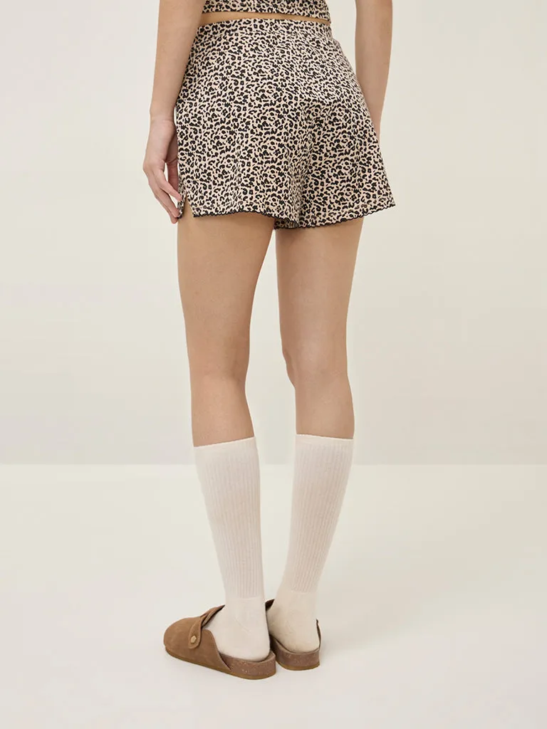 Superstar Black Animal Print High-Rise Cotton Blend Shorts