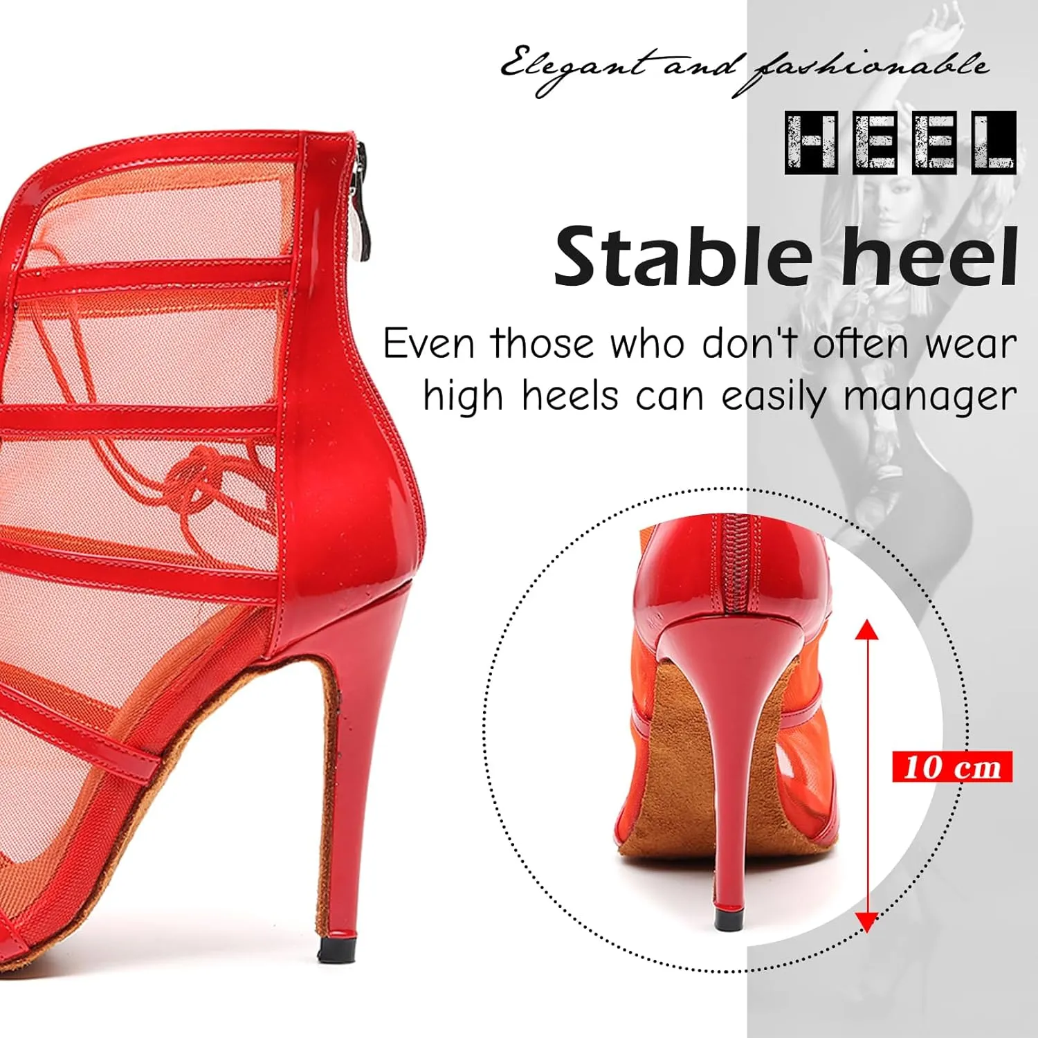 SWDZM Women's Ballroom Latin Salsa Dance Shoes Lace-up Open-Toe Dance Boots Mesh Performance Professional Dance Heels Boots