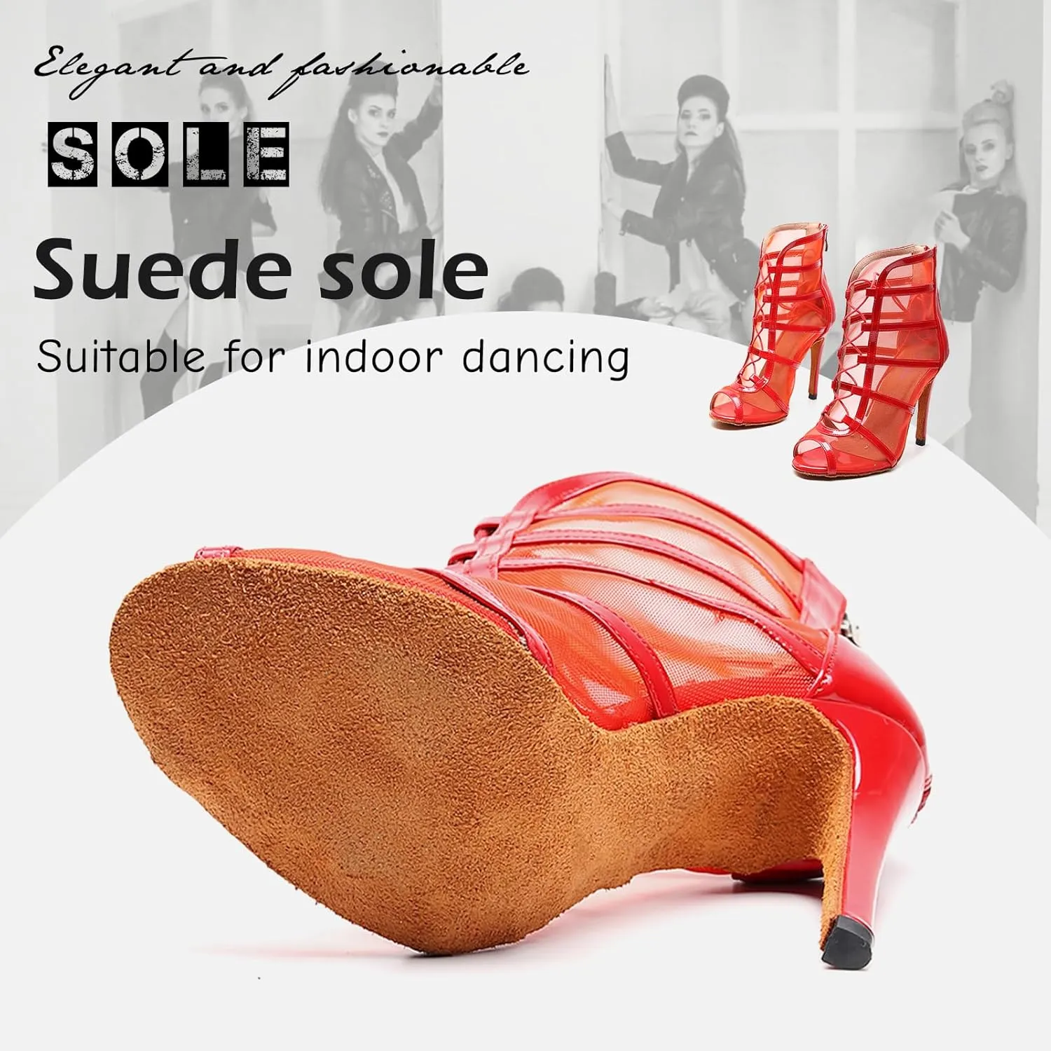 SWDZM Women's Ballroom Latin Salsa Dance Shoes Lace-up Open-Toe Dance Boots Mesh Performance Professional Dance Heels Boots
