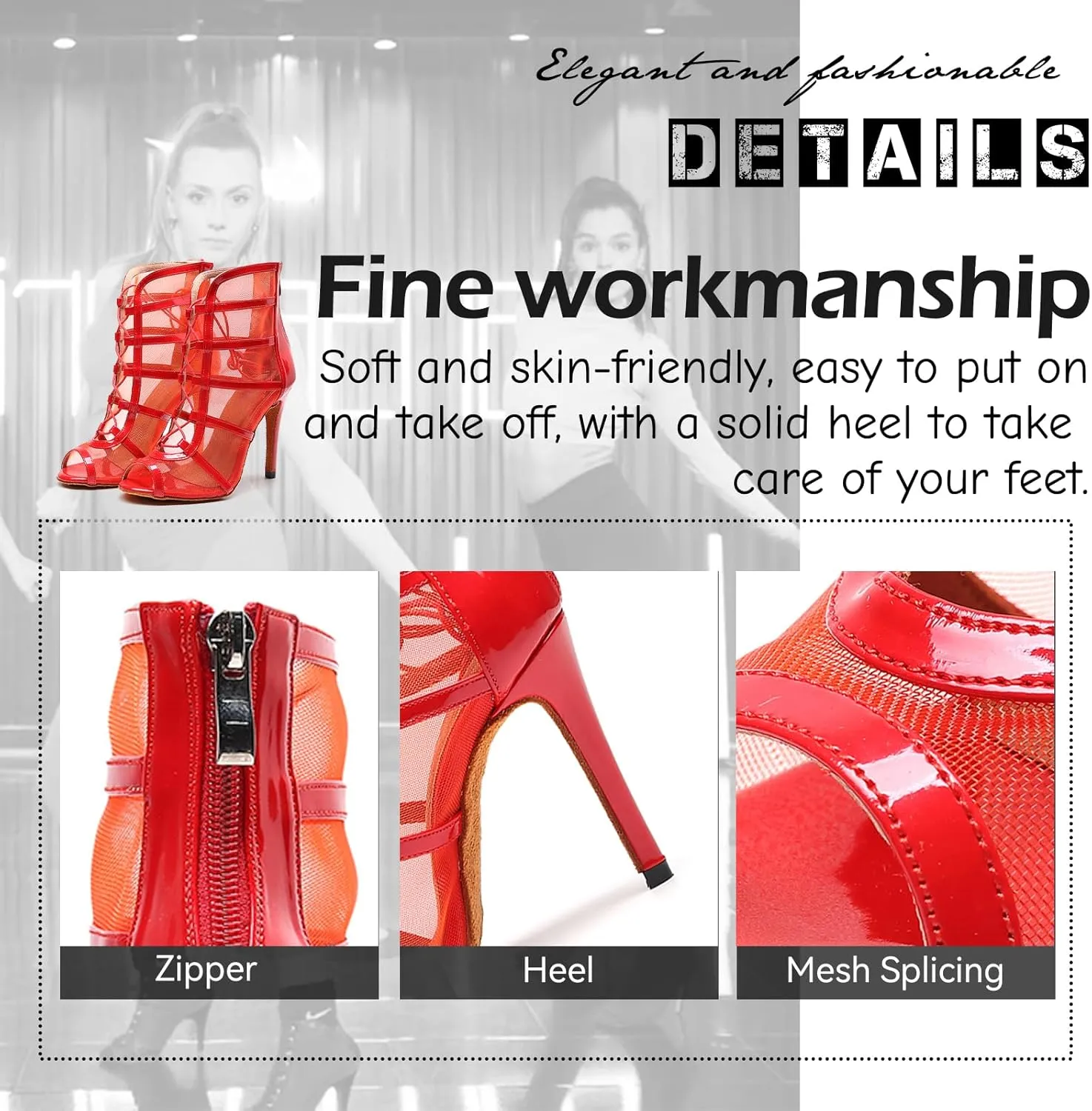 SWDZM Women's Ballroom Latin Salsa Dance Shoes Lace-up Open-Toe Dance Boots Mesh Performance Professional Dance Heels Boots
