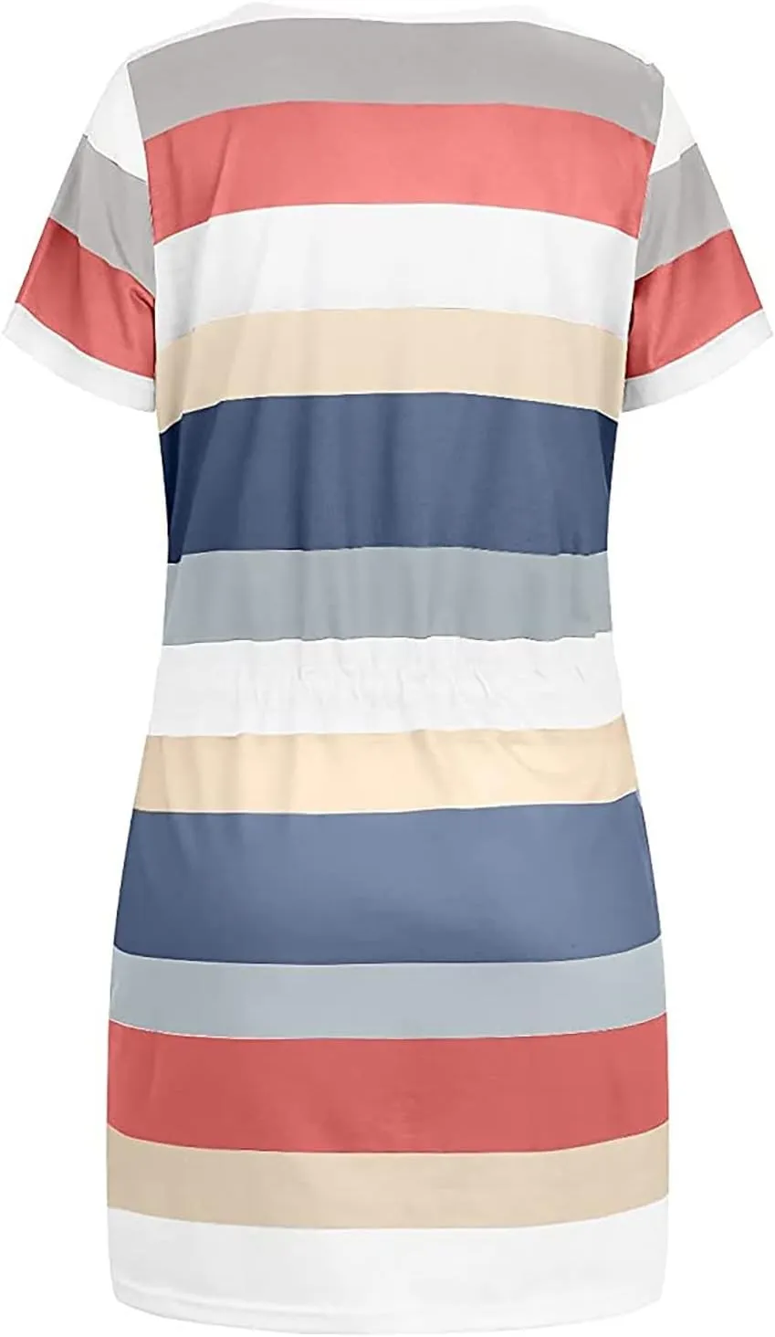 T Shirt Dresses for Women Striped Short Sleeve Tie Waist Mini Tshirt Dress Cute Summer Short Sundresses with Pockets
