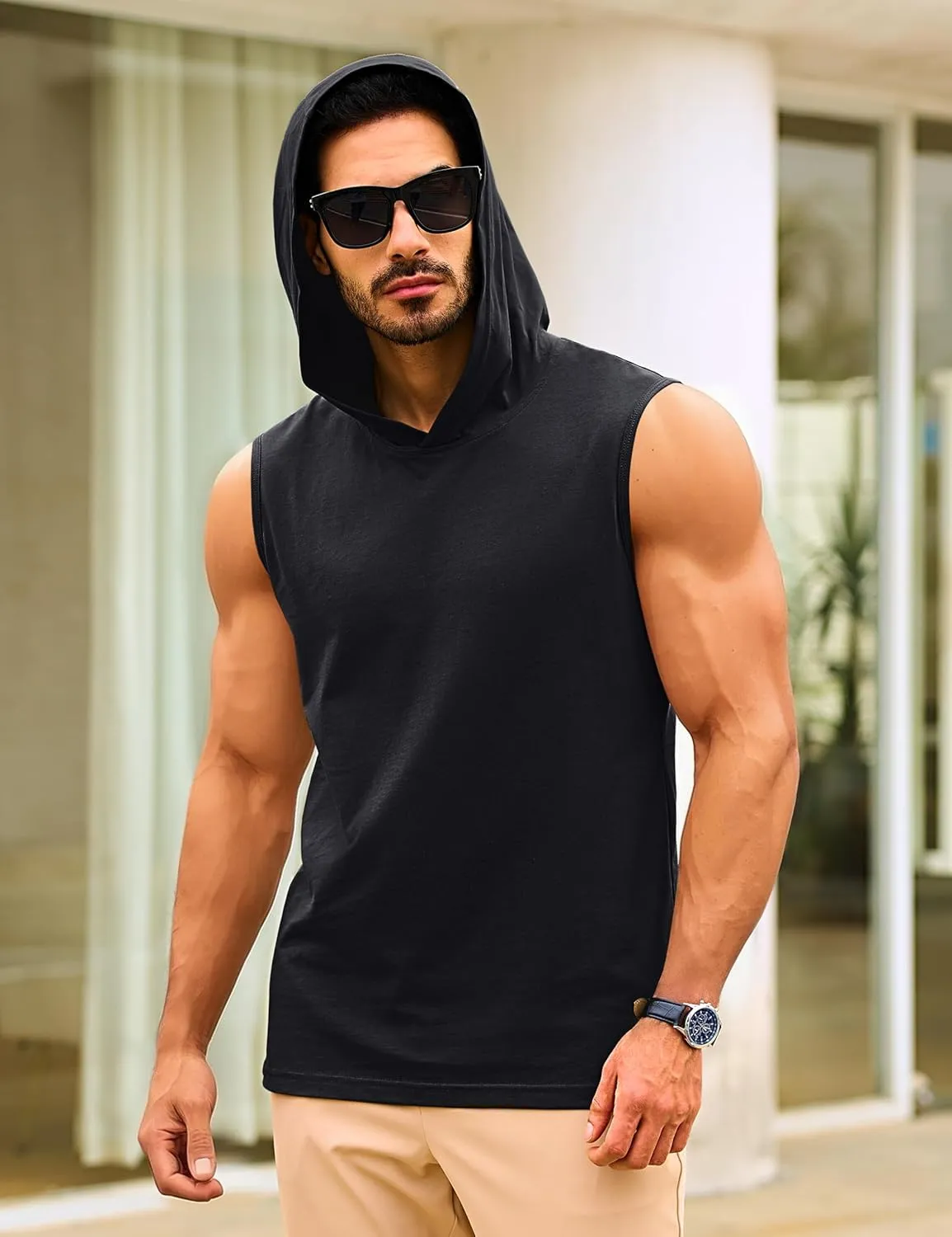 TACVASEN Men's Workout Hooded Tank Tops Sleeveless Gym Muscle Hoodies Sleeveless Lightweight Summer T Shirts