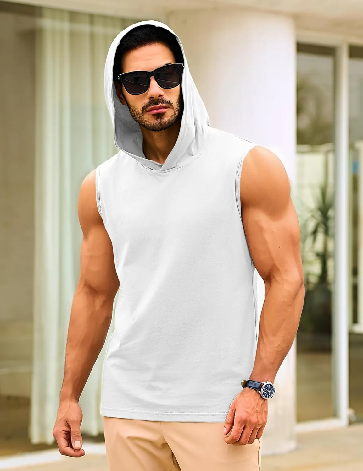 TACVASEN Men's Workout Hooded Tank Tops Sleeveless Gym Muscle Hoodies Sleeveless Lightweight Summer T Shirts