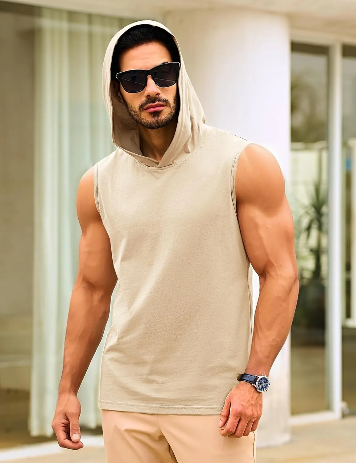 TACVASEN Men's Workout Hooded Tank Tops Sleeveless Gym Muscle Hoodies Sleeveless Lightweight Summer T Shirts