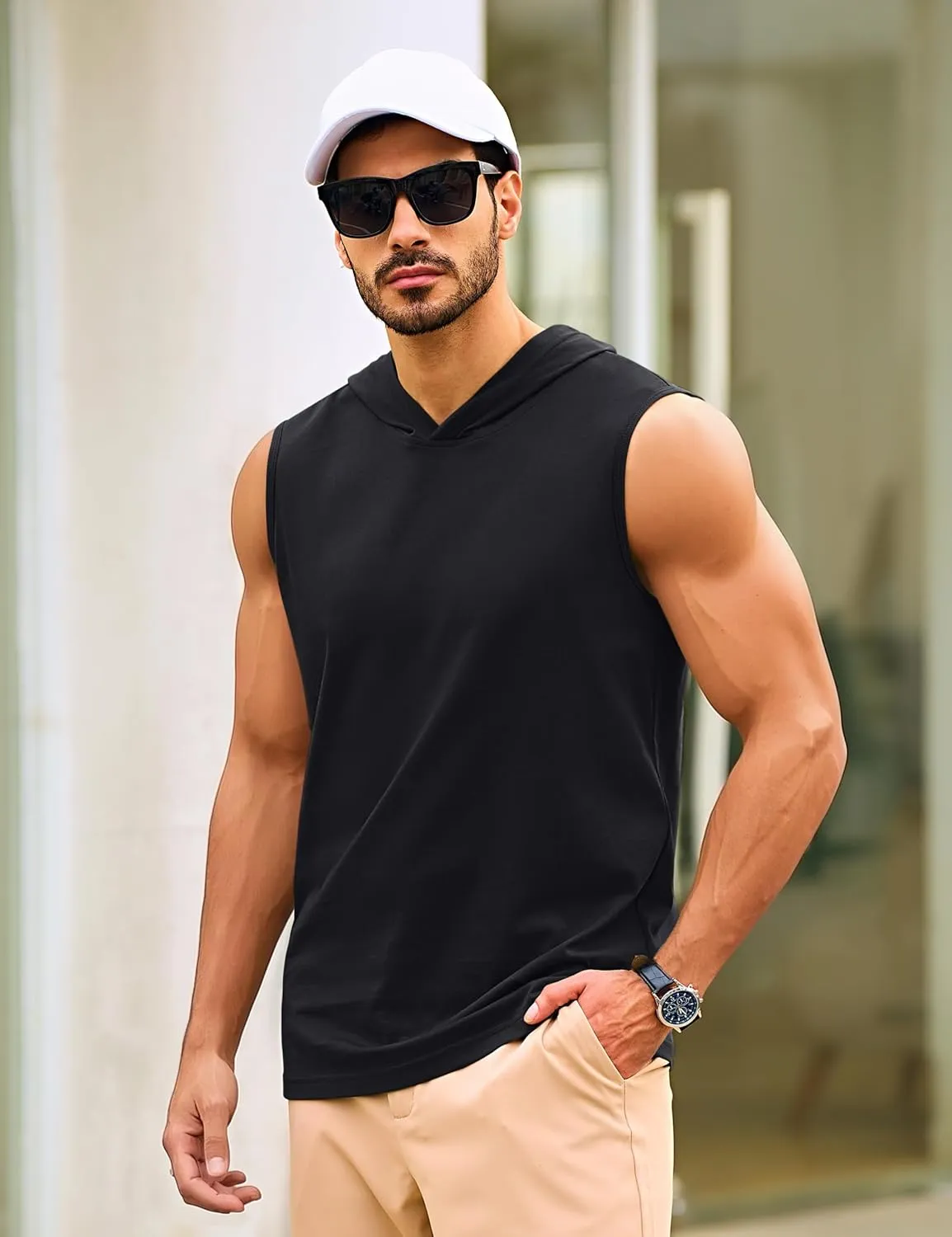 TACVASEN Men's Workout Hooded Tank Tops Sleeveless Gym Muscle Hoodies Sleeveless Lightweight Summer T Shirts