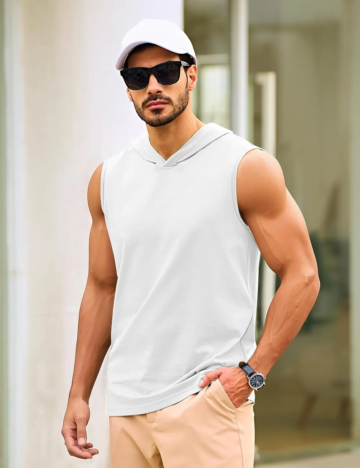 TACVASEN Men's Workout Hooded Tank Tops Sleeveless Gym Muscle Hoodies Sleeveless Lightweight Summer T Shirts