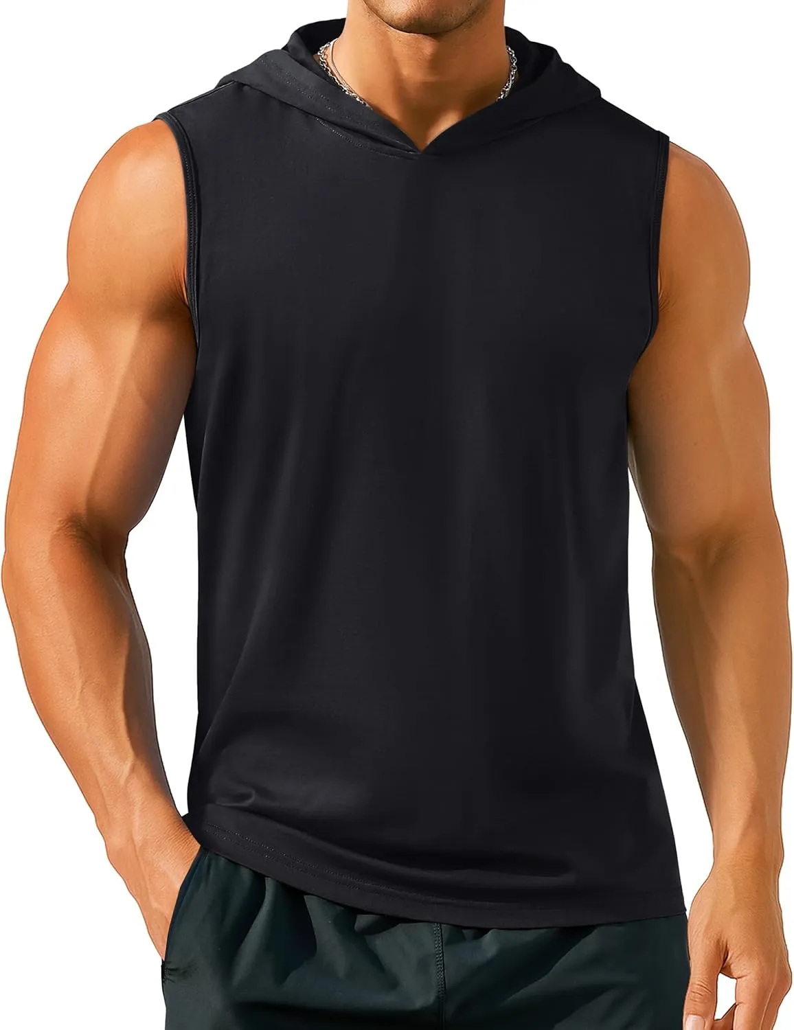 TACVASEN Men's Workout Hooded Tank Tops Sleeveless Gym Muscle Hoodies Sleeveless Lightweight Summer T Shirts