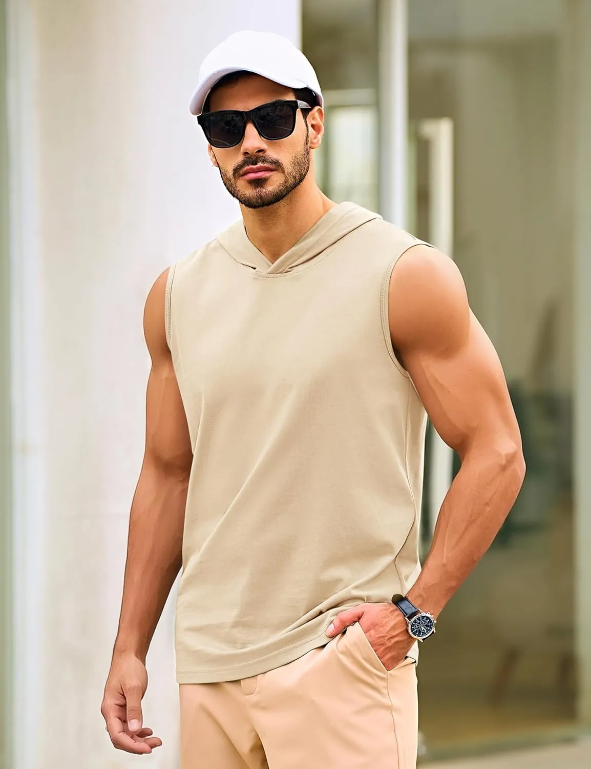 TACVASEN Men's Workout Hooded Tank Tops Sleeveless Gym Muscle Hoodies Sleeveless Lightweight Summer T Shirts
