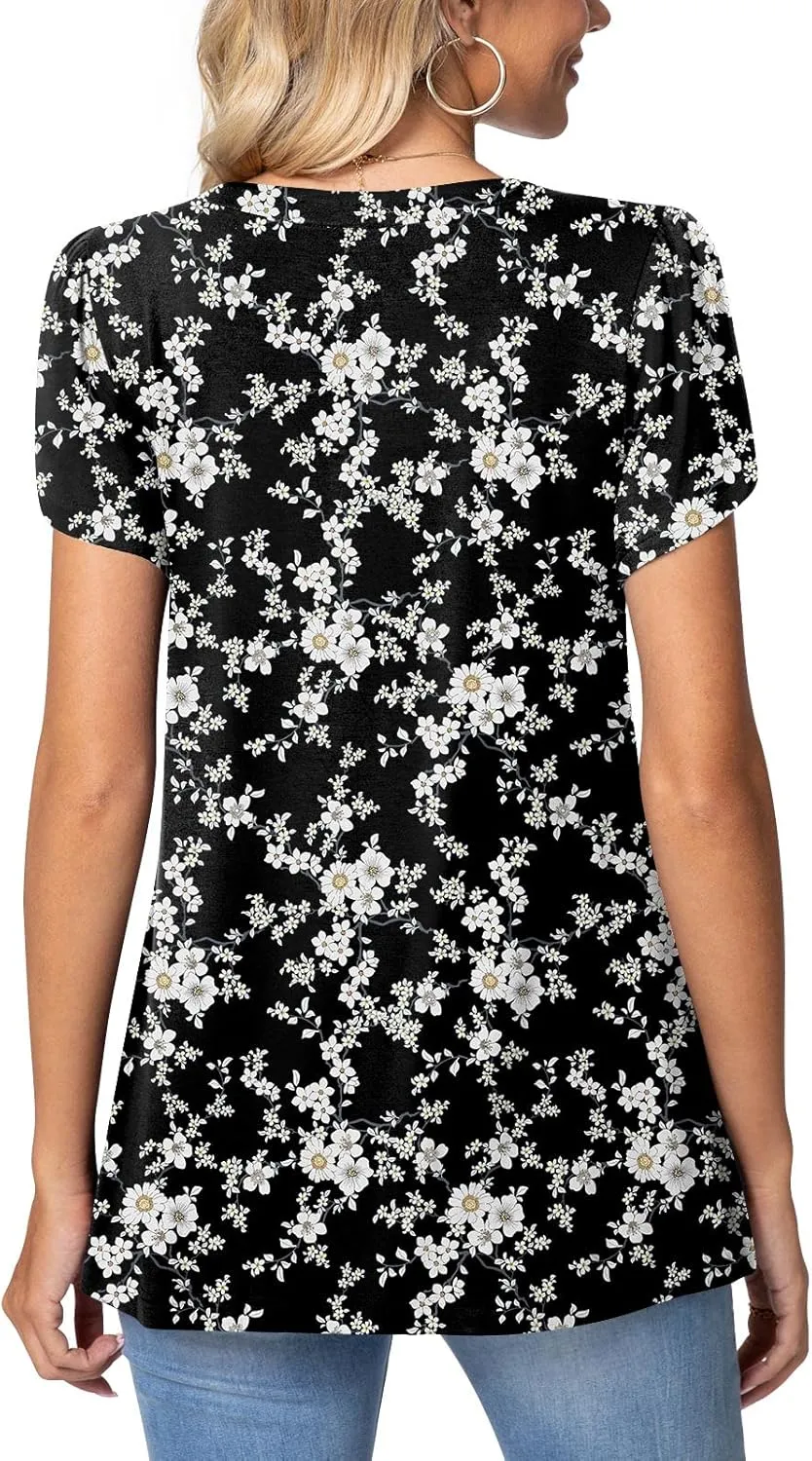 TAOHUADAO Womens 2025 Summer Casual T-Shirts Square Neck Petal Short Sleeve Tunic Tops