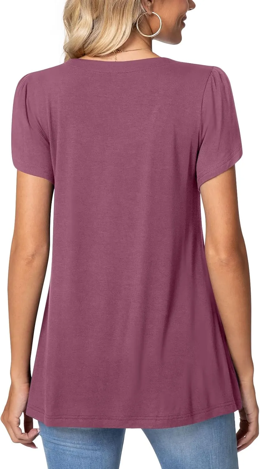 TAOHUADAO Womens 2025 Summer Casual T-Shirts Square Neck Petal Short Sleeve Tunic Tops