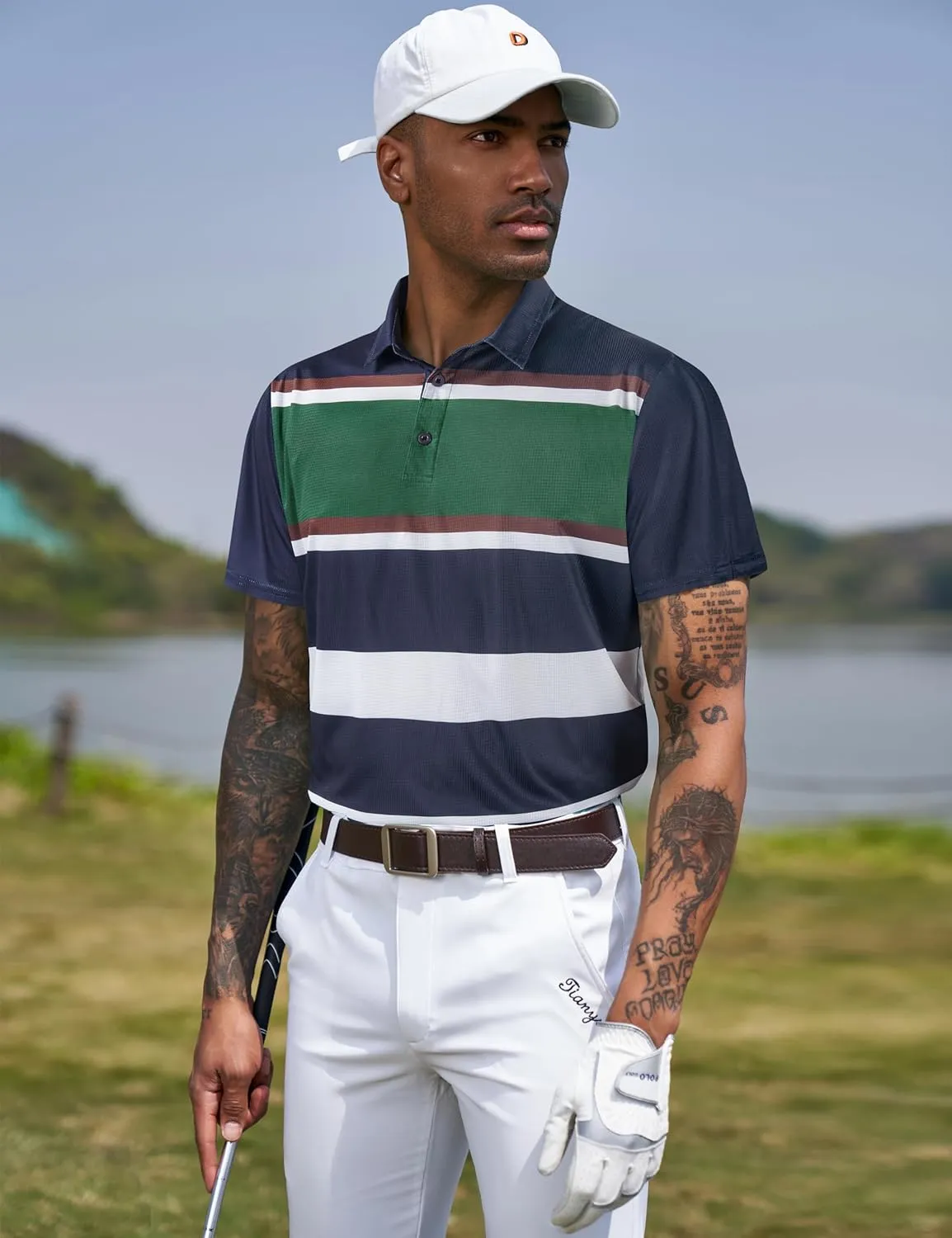 TAPULCO Mens Short Sleeve Modern Printed Performance Moisture Wicking Polo Activewear Golf Collared T-Shirts