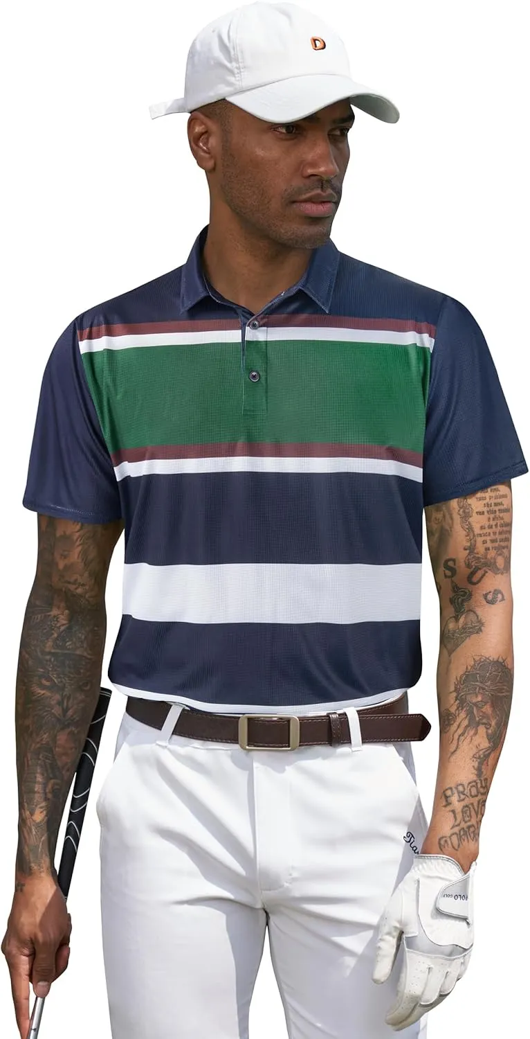 TAPULCO Mens Short Sleeve Modern Printed Performance Moisture Wicking Polo Activewear Golf Collared T-Shirts