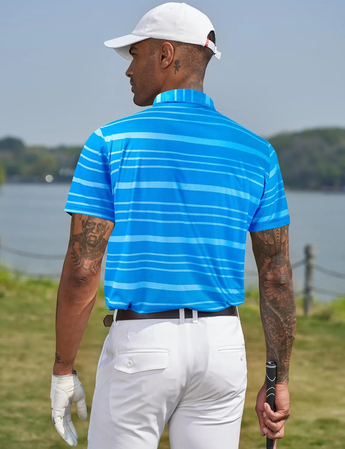 TAPULCO Mens Short Sleeve Modern Printed Performance Moisture Wicking Polo Activewear Golf Collared T-Shirts