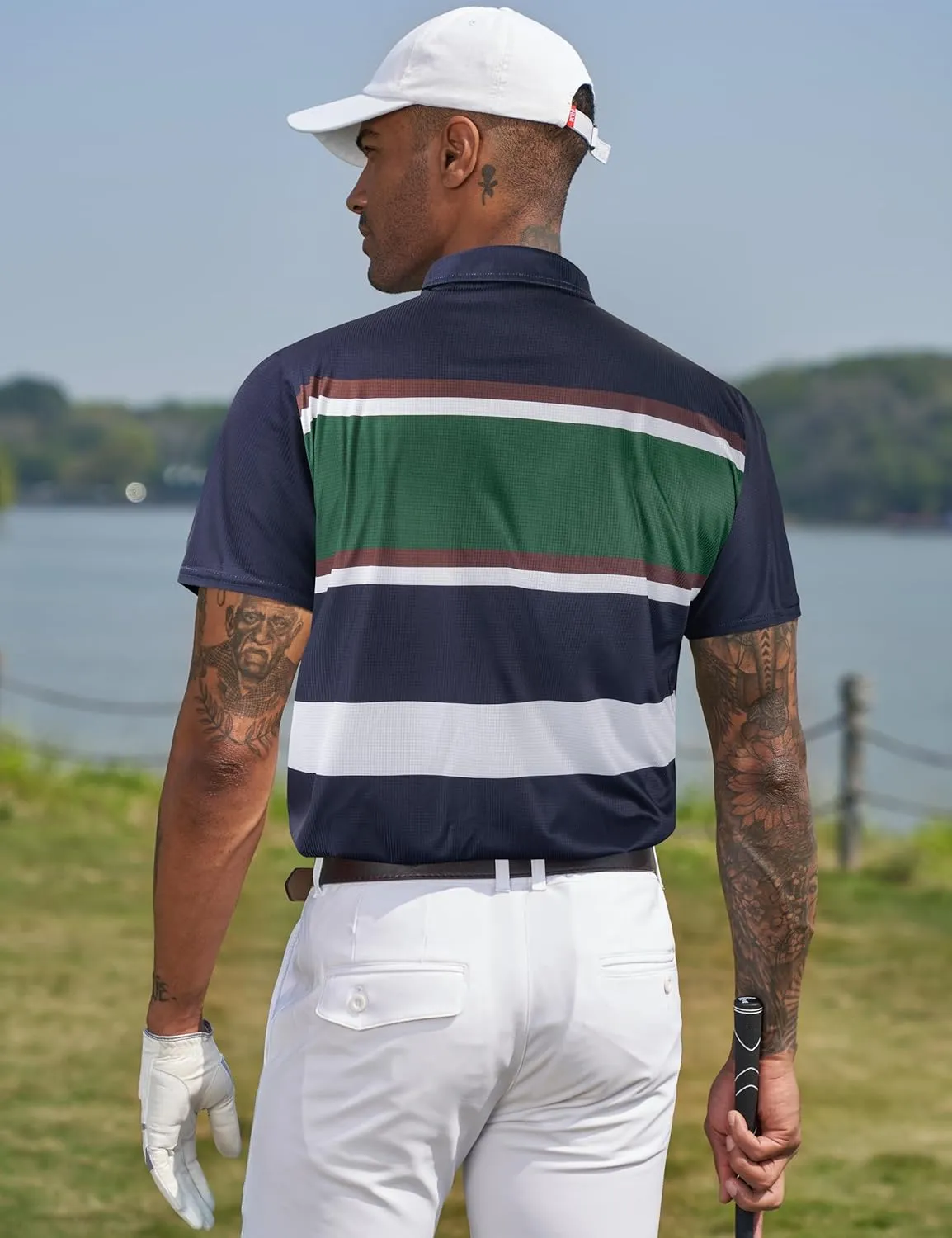 TAPULCO Mens Short Sleeve Modern Printed Performance Moisture Wicking Polo Activewear Golf Collared T-Shirts