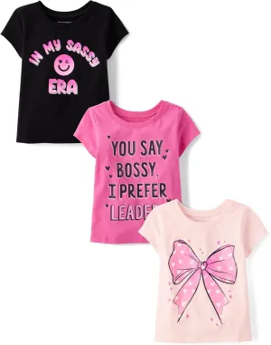 The Children's Place Baby and Toddler Girls' Assorted Everyday Short Sleeve Graphic T-Shirts, Multipack