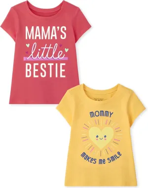 The Children's Place Baby and Toddler Girls' Family Short Sleeve Graphic T-Shirts, Multipack