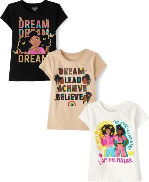 The Children's Place Girls' Kindness, Love, Equality Short Sleeve Graphic T-Shirts, Multipack
