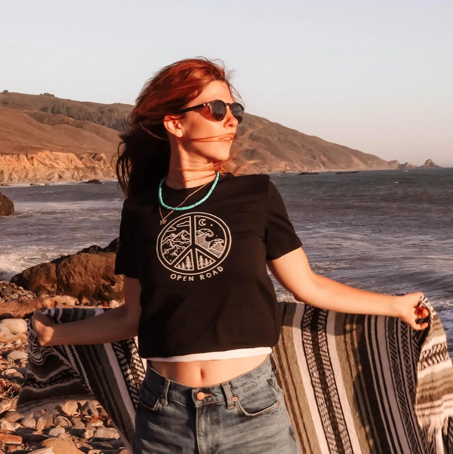 Tim Janis Open Road Eco-Peace T-Shirt for Men and Women - 100% Organic Ringspun Combed Cotton - Black