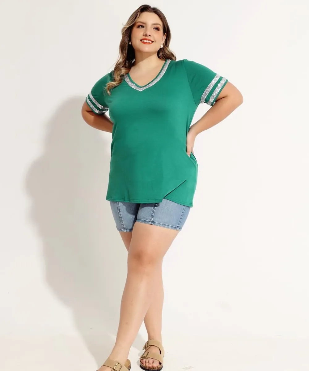 TIYOMI Plus Size Tops for Women V Neck Raglan T-Shirt Short Sleeve Summer Shirts Casual Loose Tunic Blouse