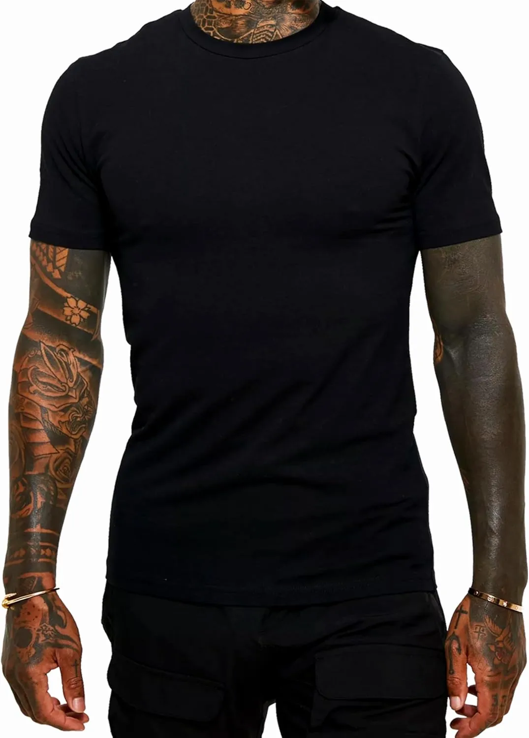 Trailblazer Slim Fit White and Black T-Shirts (3 Pack) Crewneck No Shrink Undershirts
