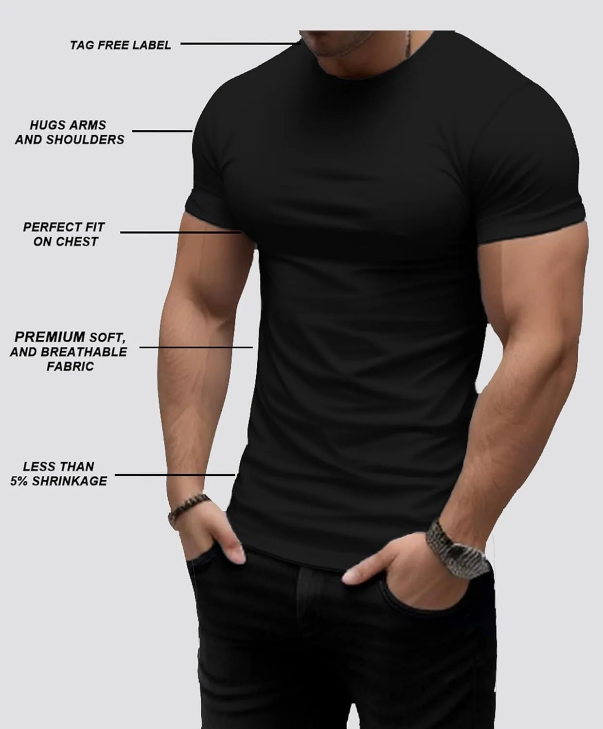 Trailblazer Slim Fit White and Black T-Shirts (3 Pack) Crewneck No Shrink Undershirts