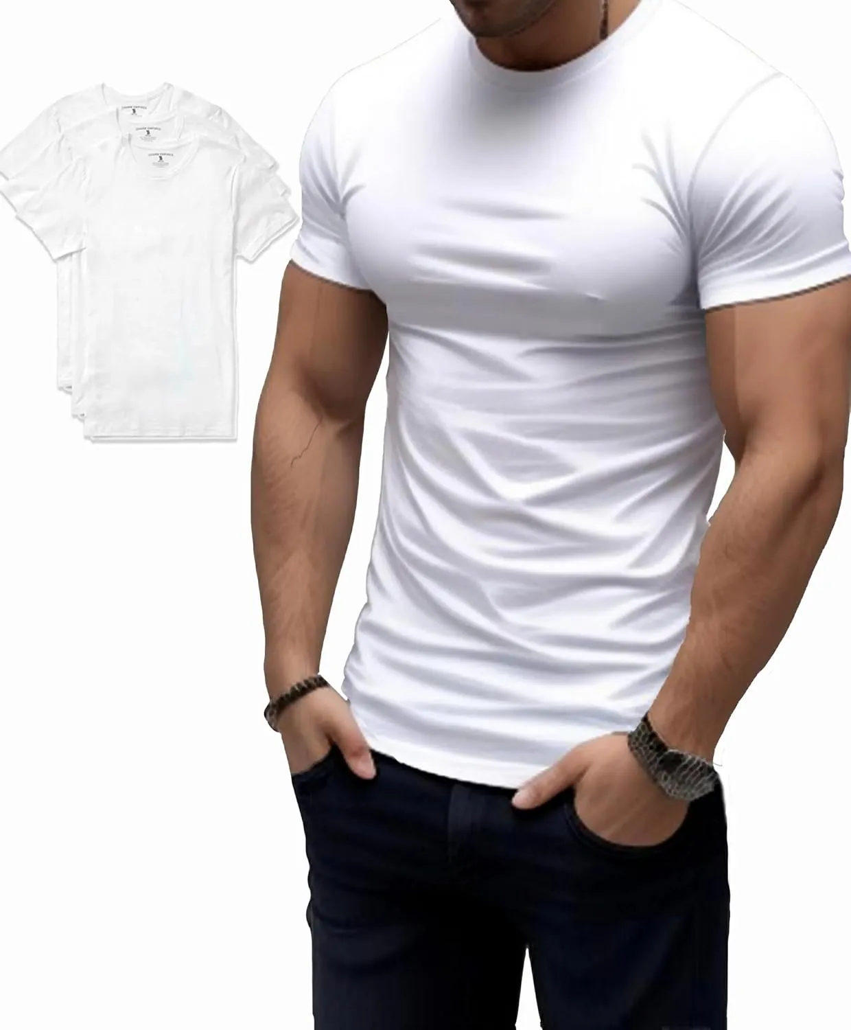 Trailblazer Slim Fit White and Black T-Shirts (3 Pack) Crewneck No Shrink Undershirts