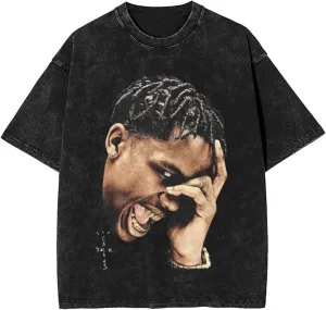 Travis Rapper Scott Men's Vintage Oversized T Shirt Stylish Crew Neck Short Sleeve T-Shirts Unisex