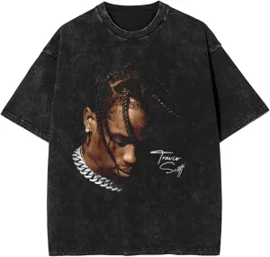 Travis Rapper Scott Men's Vintage Oversized T Shirt Stylish Crew Neck Short Sleeve T-Shirts Unisex