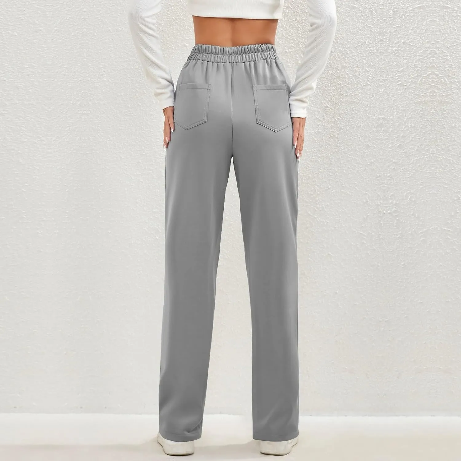 Trousers Pants for Women Women's Casual Straight Leg Pants High Waisted Button Down Stretchy Business Work Trousers