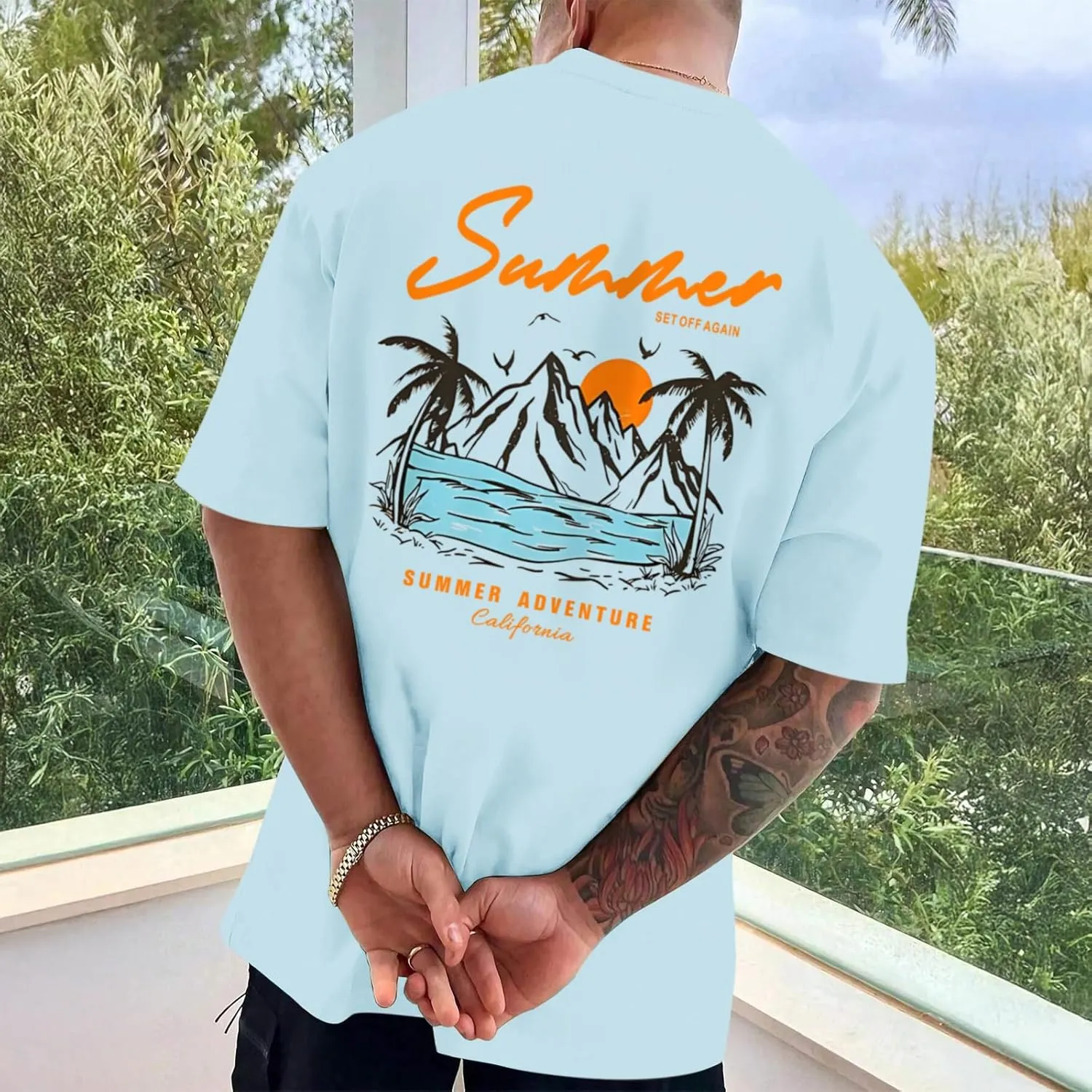 Tuislay Mens Graphic t-Shirts Casual Oversized Letter Print Beach Shirts Baggy Cotton Short Sleeve Tshirt Summer tee Top