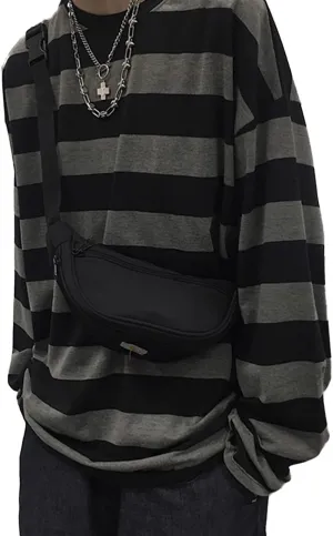 Unisex Oversized Stripe Long Sleeve T Shirts Gothic Harajuku Loose Crew Neck Summer Tee Tops