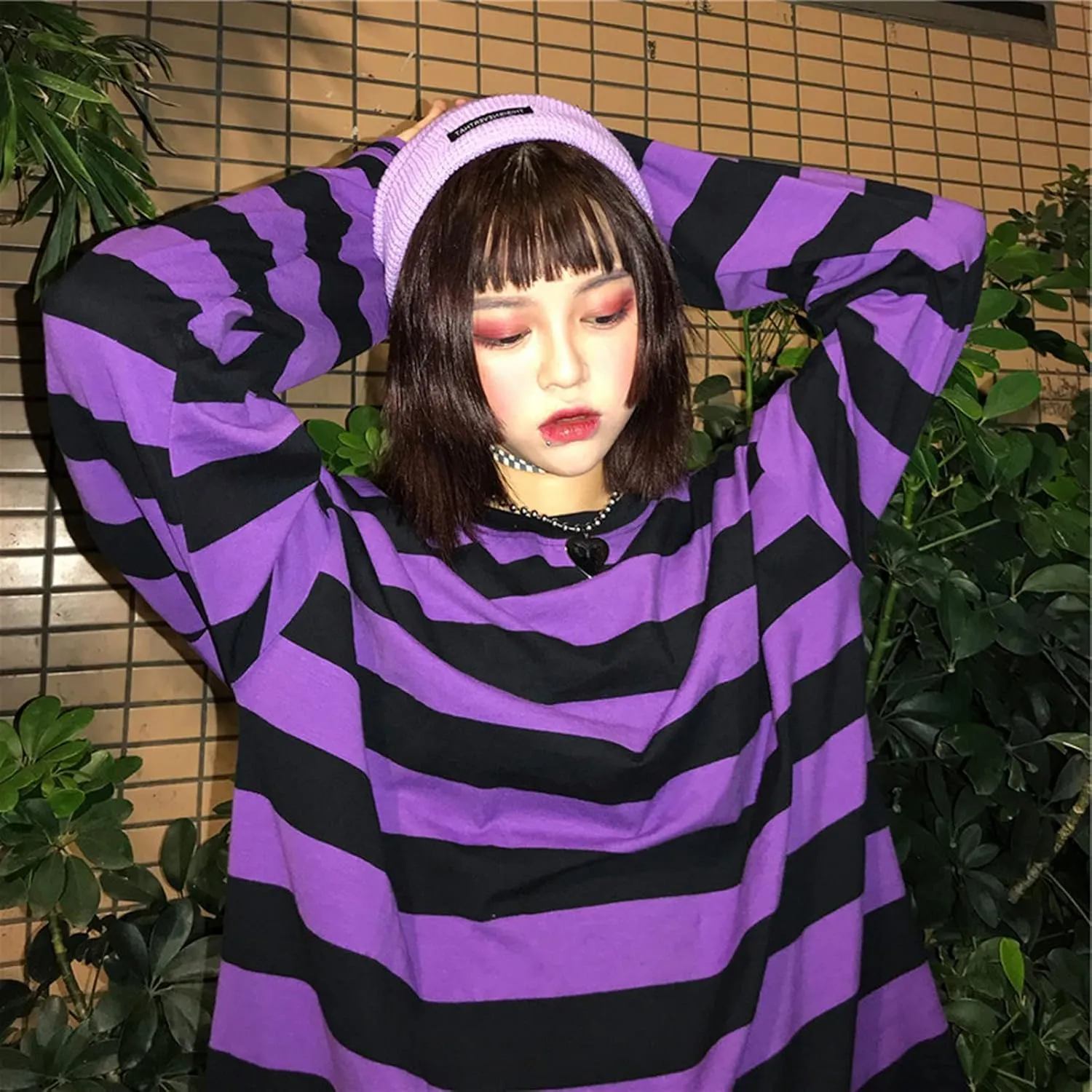 Unisex Oversized Stripe Long Sleeve T Shirts Gothic Harajuku Loose Crew Neck Summer Tee Tops
