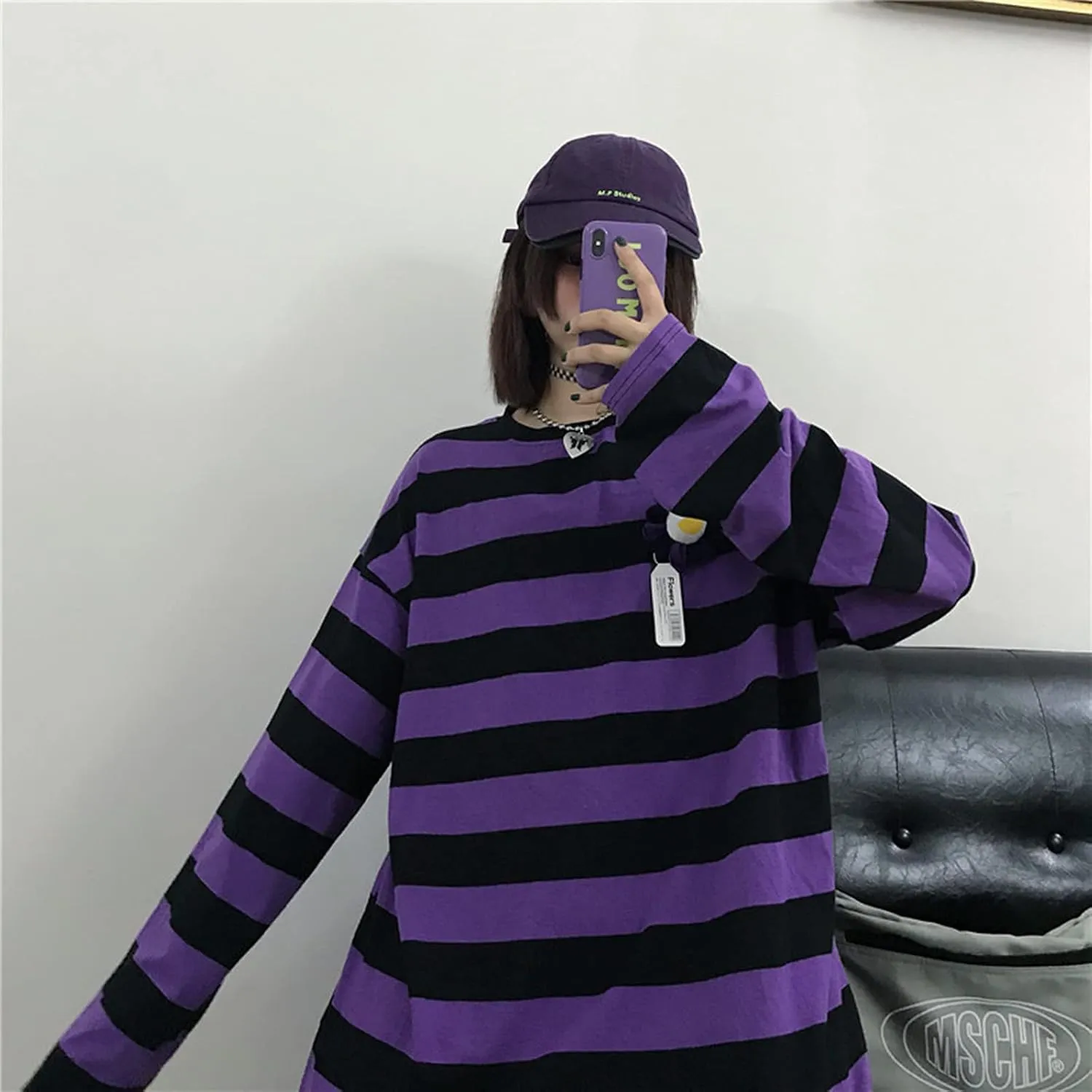 Unisex Oversized Stripe Long Sleeve T Shirts Gothic Harajuku Loose Crew Neck Summer Tee Tops