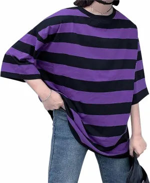 Unisex Oversized Stripe Long Sleeve T Shirts Gothic Harajuku Loose Crew Neck Summer Tee Tops