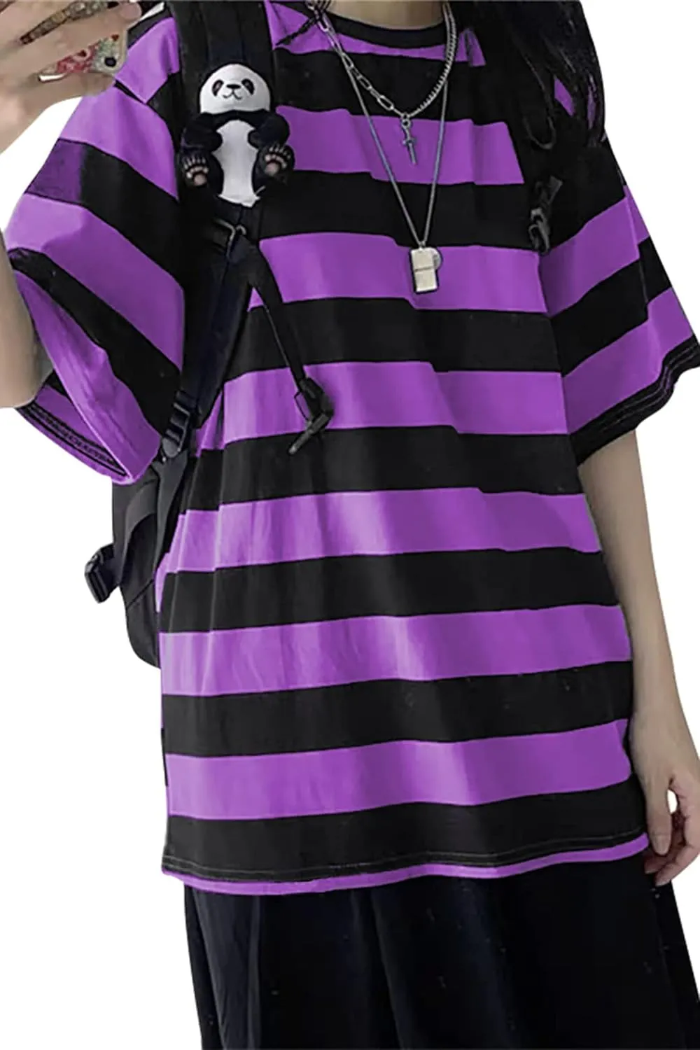 Unisex Oversized Stripe Long Sleeve T Shirts Gothic Harajuku Loose Crew Neck Summer Tee Tops