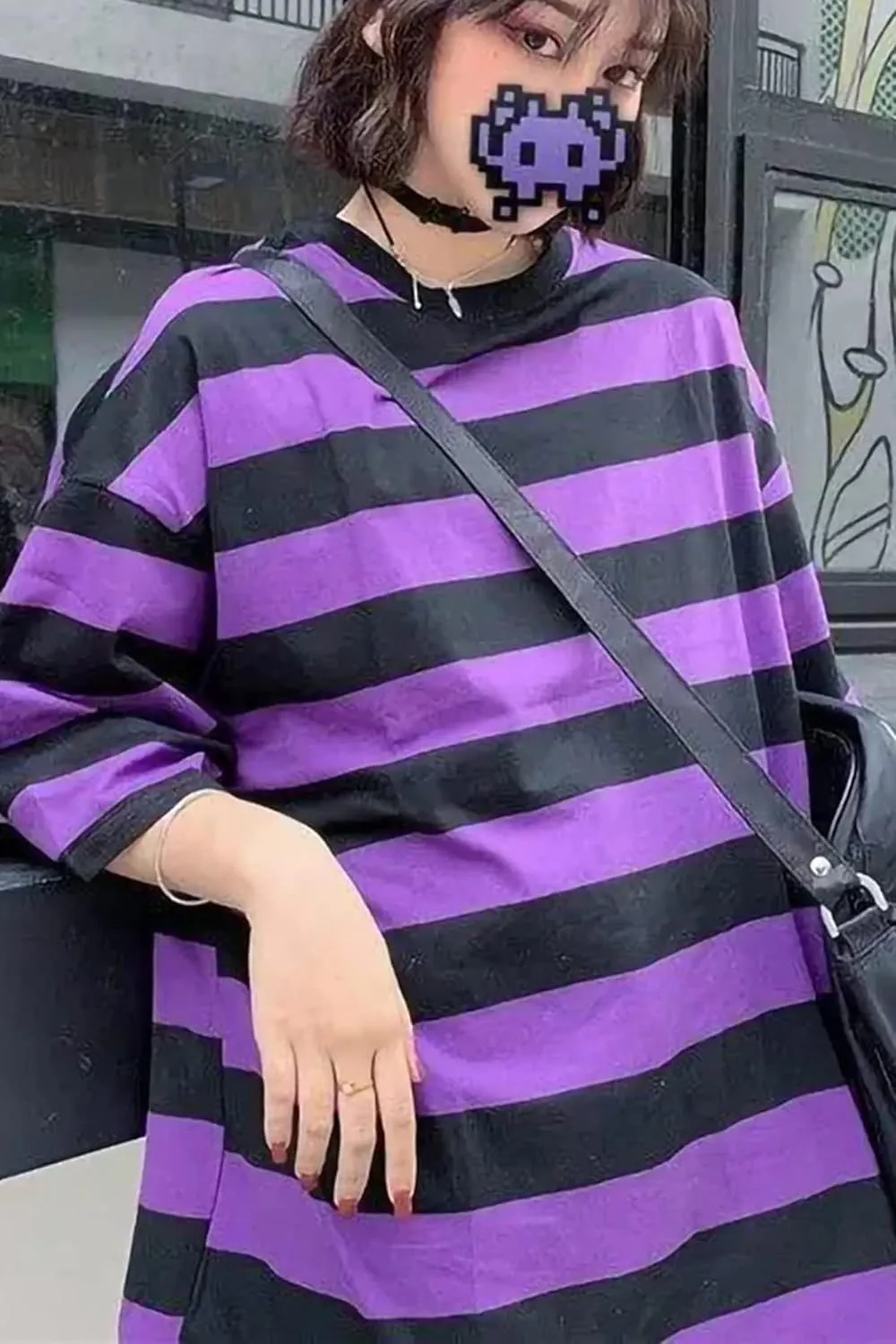 Unisex Oversized Stripe Long Sleeve T Shirts Gothic Harajuku Loose Crew Neck Summer Tee Tops