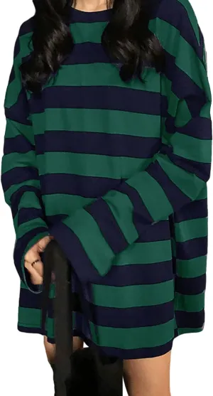 Unisex Oversized Stripe Long Sleeve T Shirts Gothic Harajuku Loose Crew Neck Summer Tee Tops