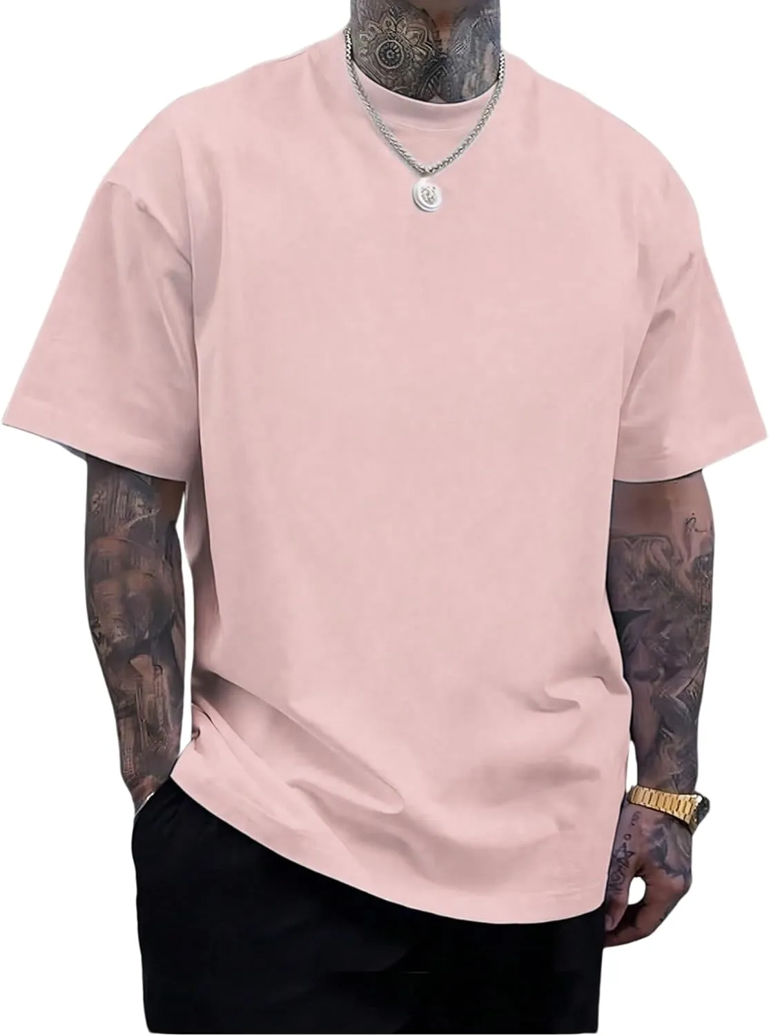 Verdusa Men's Casual Oversized T Shirts Summer Round Neck Short Sleeve Basic Tee Tops