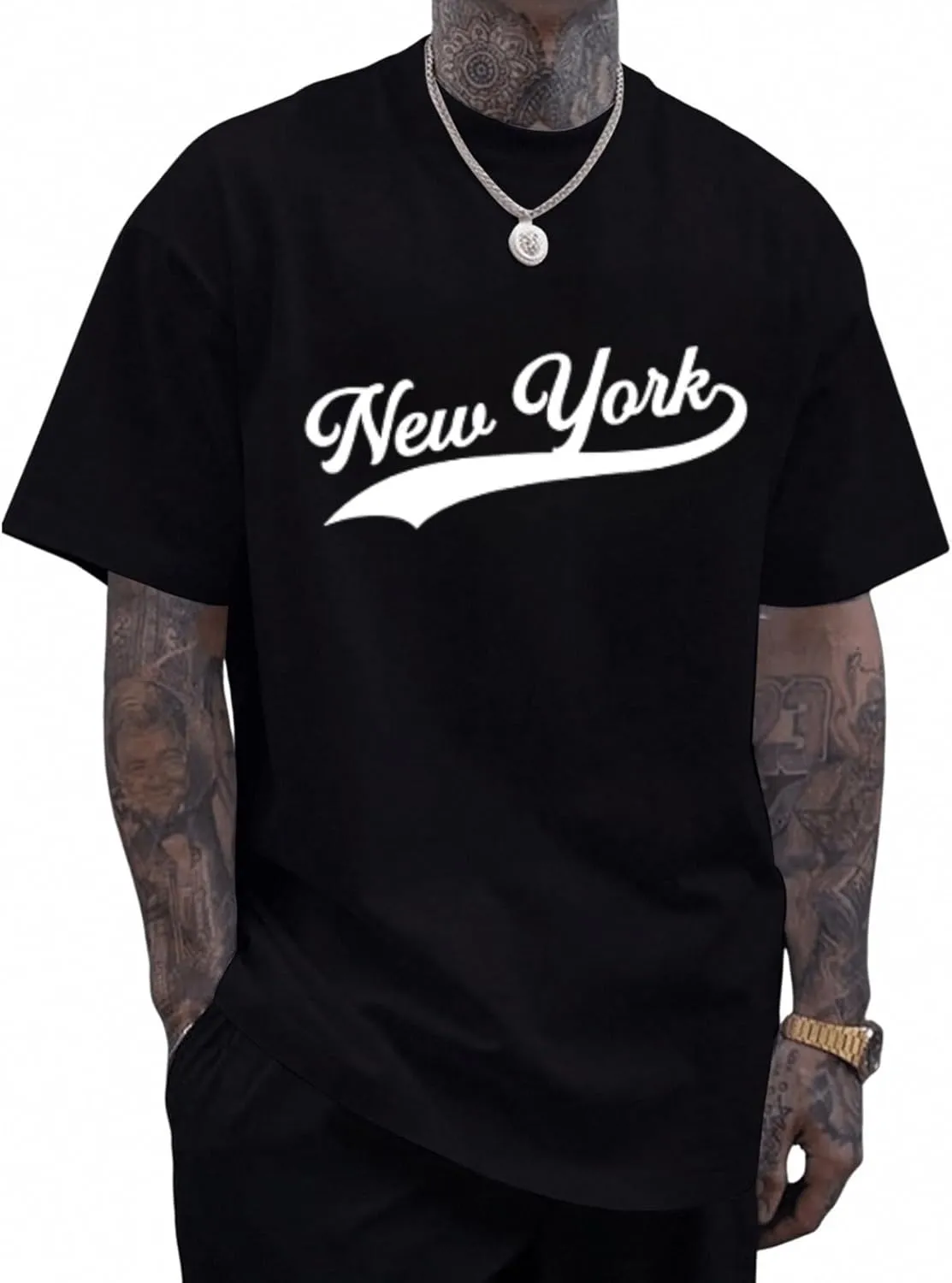 Verdusa Men's Casual Oversized T Shirts Summer Round Neck Short Sleeve Basic Tee Tops