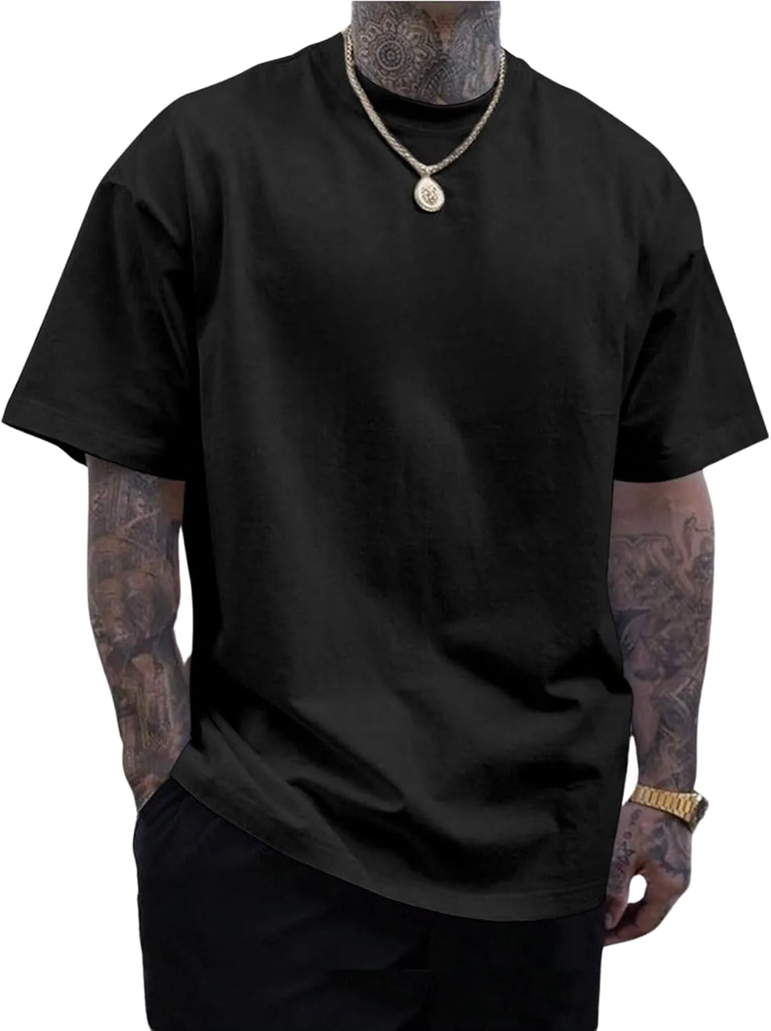 Verdusa Men's Casual Oversized T Shirts Summer Round Neck Short Sleeve Basic Tee Tops