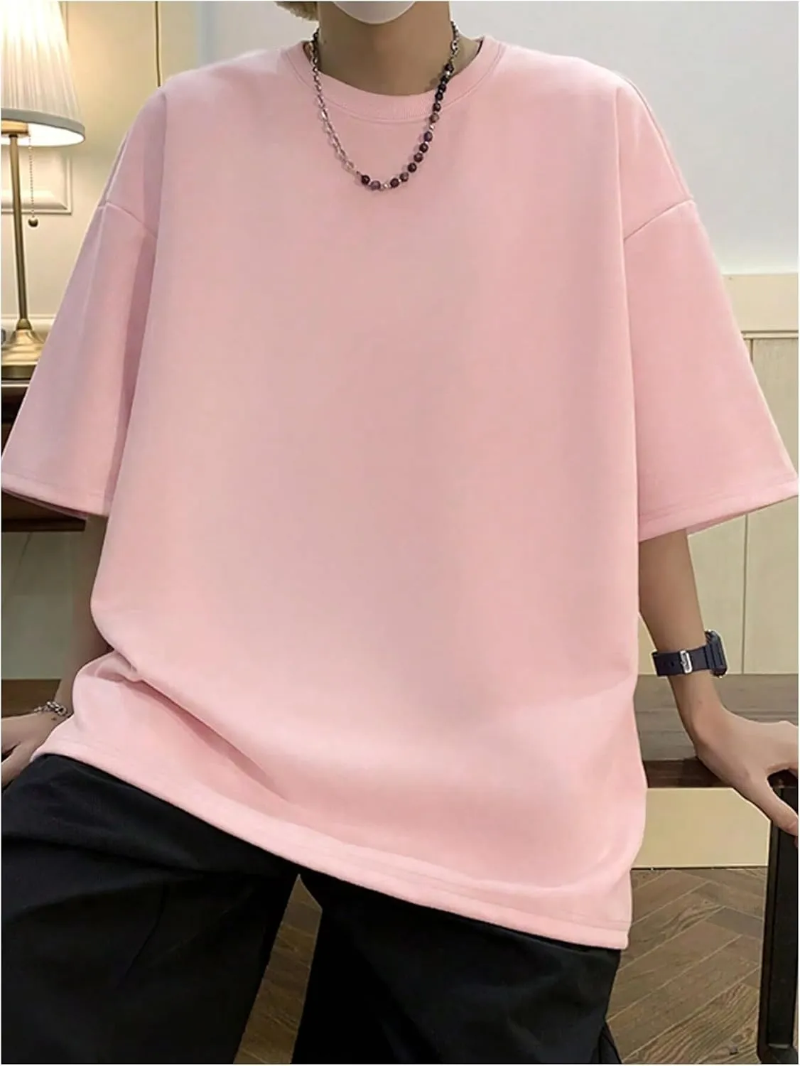 Verdusa Men's Casual Oversized T Shirts Summer Round Neck Short Sleeve Basic Tee Tops