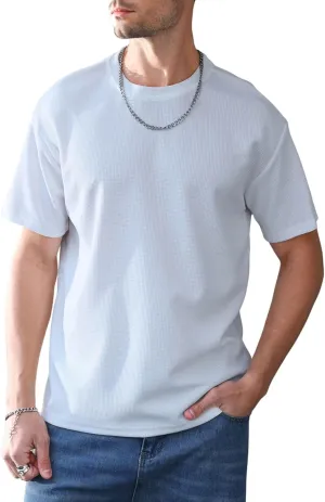 Verdusa Men's Fashion T Shirts Short Half Sleeve Athletic Workout Oversized Loose Pullover Tee Top