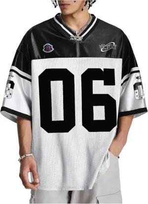 Verdusa Men's Jersey Oversized Graphic Tee V Neck Short Shoulder Casual T Shirts